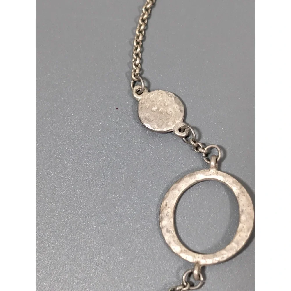 Madewell Silver Tone Hammered Circle Chain Necklace Distressed Industrial 18 in - Picture 8 of 9